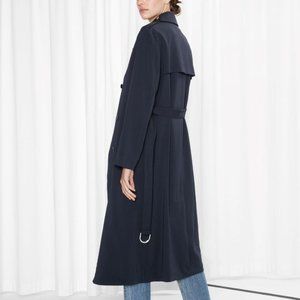 & Other Stories Navy Double Breasted Trench Coat